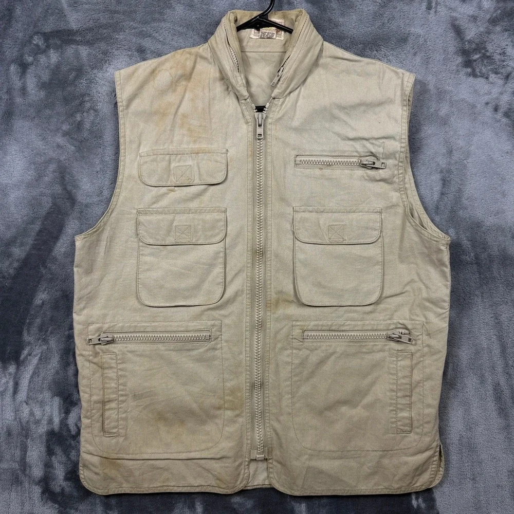 Banana Republic Safari Vest Mens M Tan Vintage Cotton Multi Pocket Utility 9792